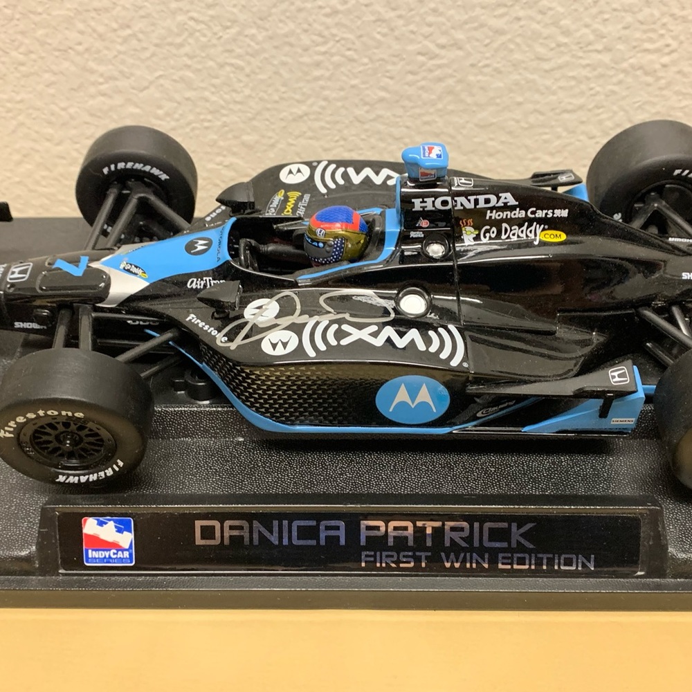 ✒️ Autographed IndyCar Danica Patrick #7 1st Win Die-cast Car in Display Case